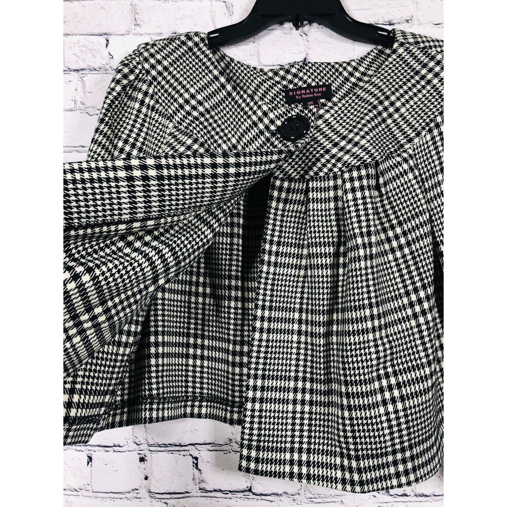 Signature Robbie Bee Women's Houndstooth Plaid Top Single Button B&W 14W - Picture 3 of 6
